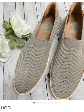 UGG Tan Metallic/Shimmer Perforated Fabric Leather Flat Loafers Sz 12